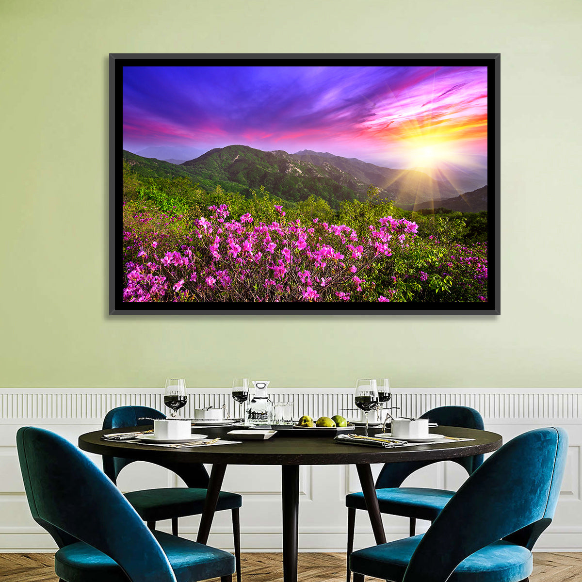 Hwangmaesan Mountain Sunset Wall Art in a room, landscape