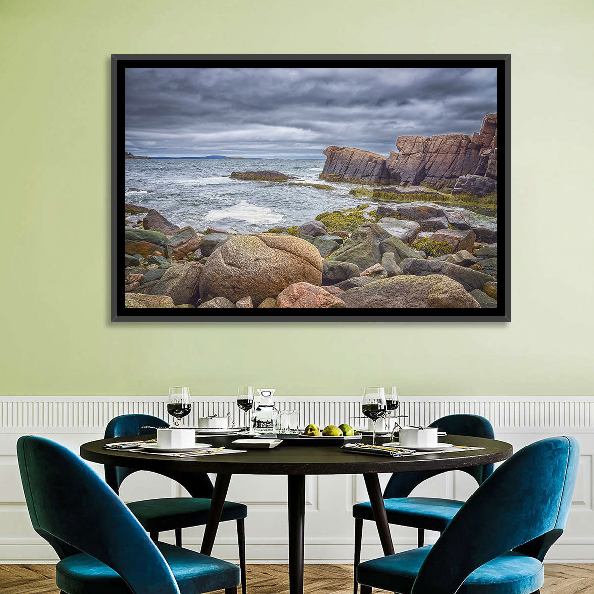 Bar Harbor Rocky Coastline Wall Art in a room, landscape