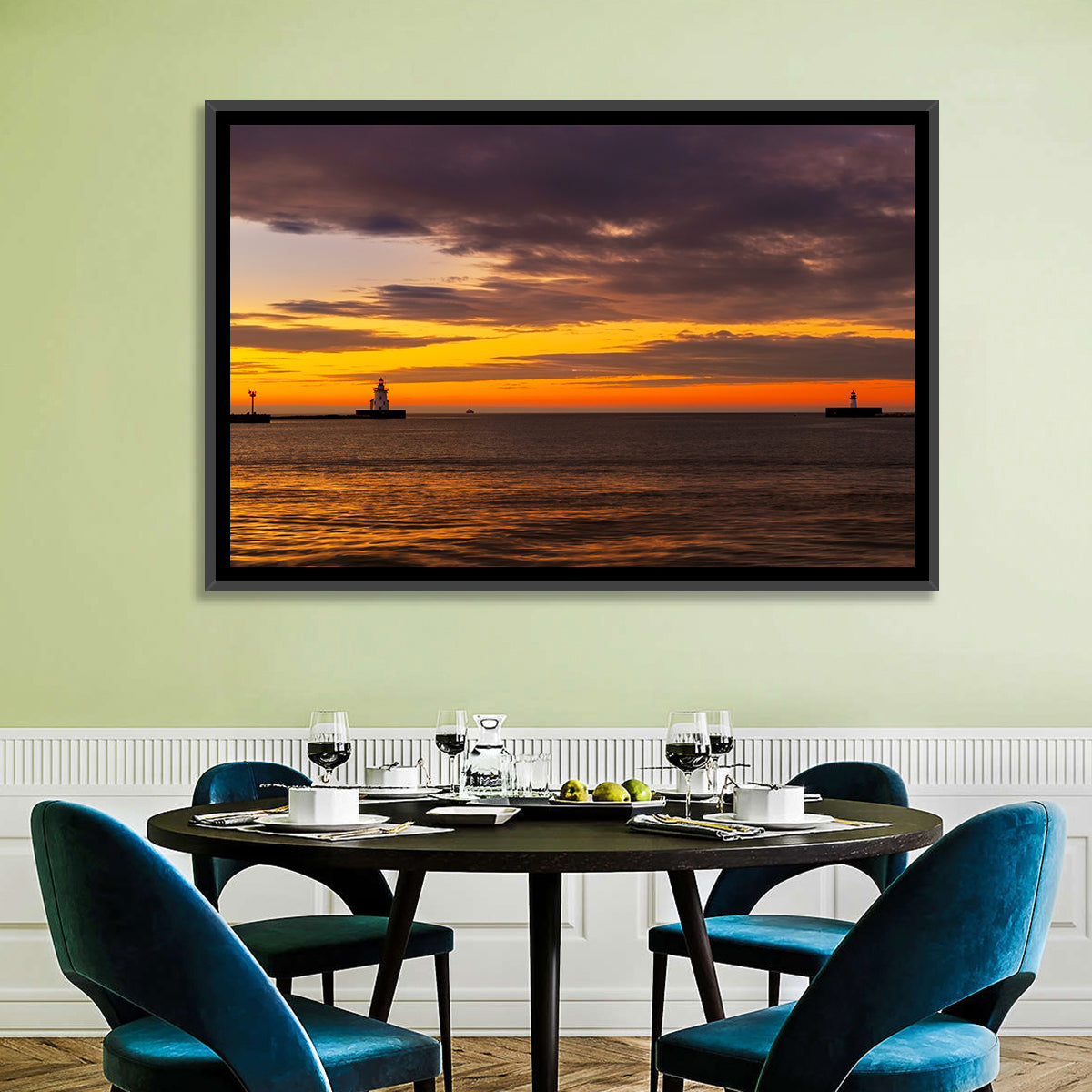 Lake Erie Twin Beacons Wall Art in a room, landscape