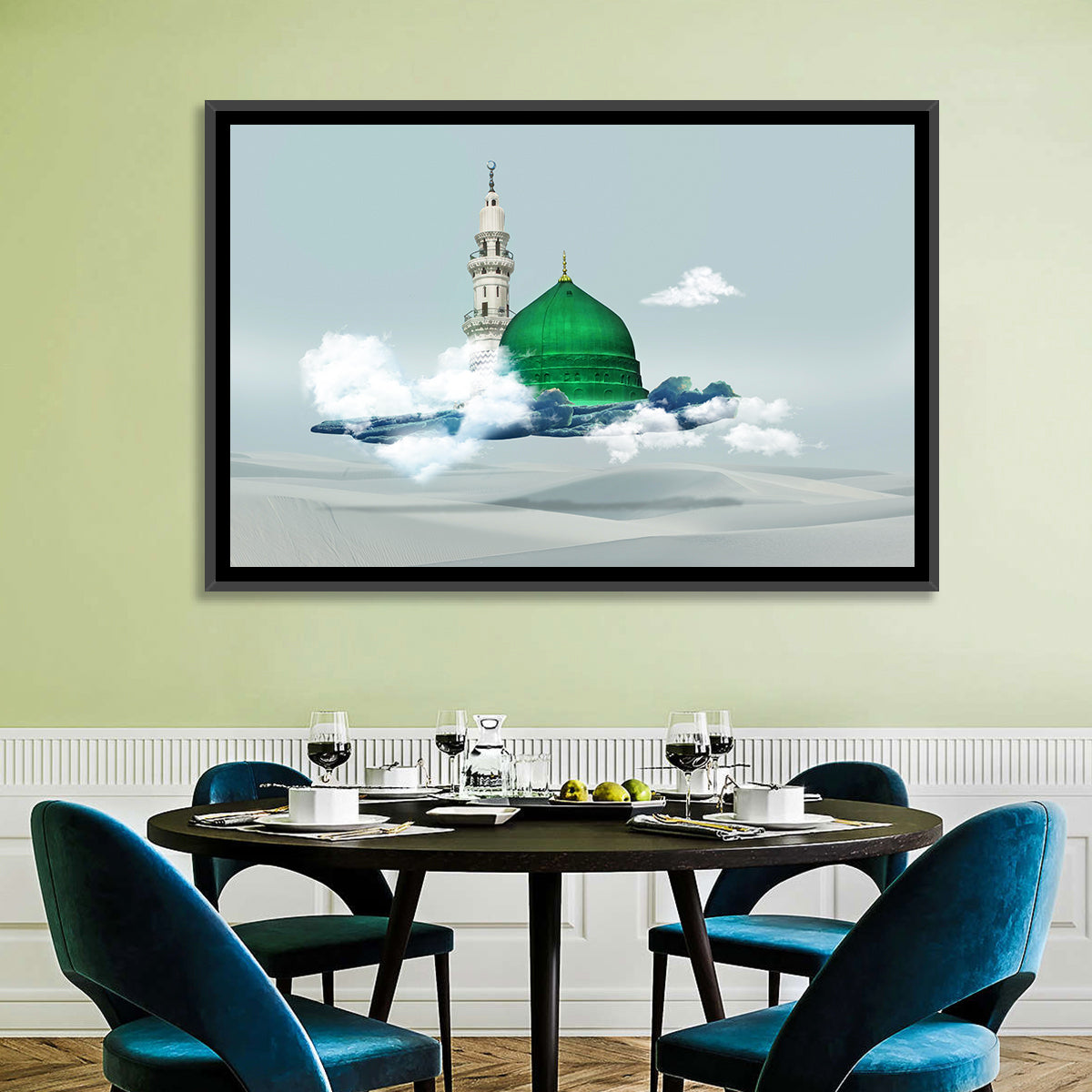 Green Dome of Al-masjid An-nabawi Wall Art in a room, landscape