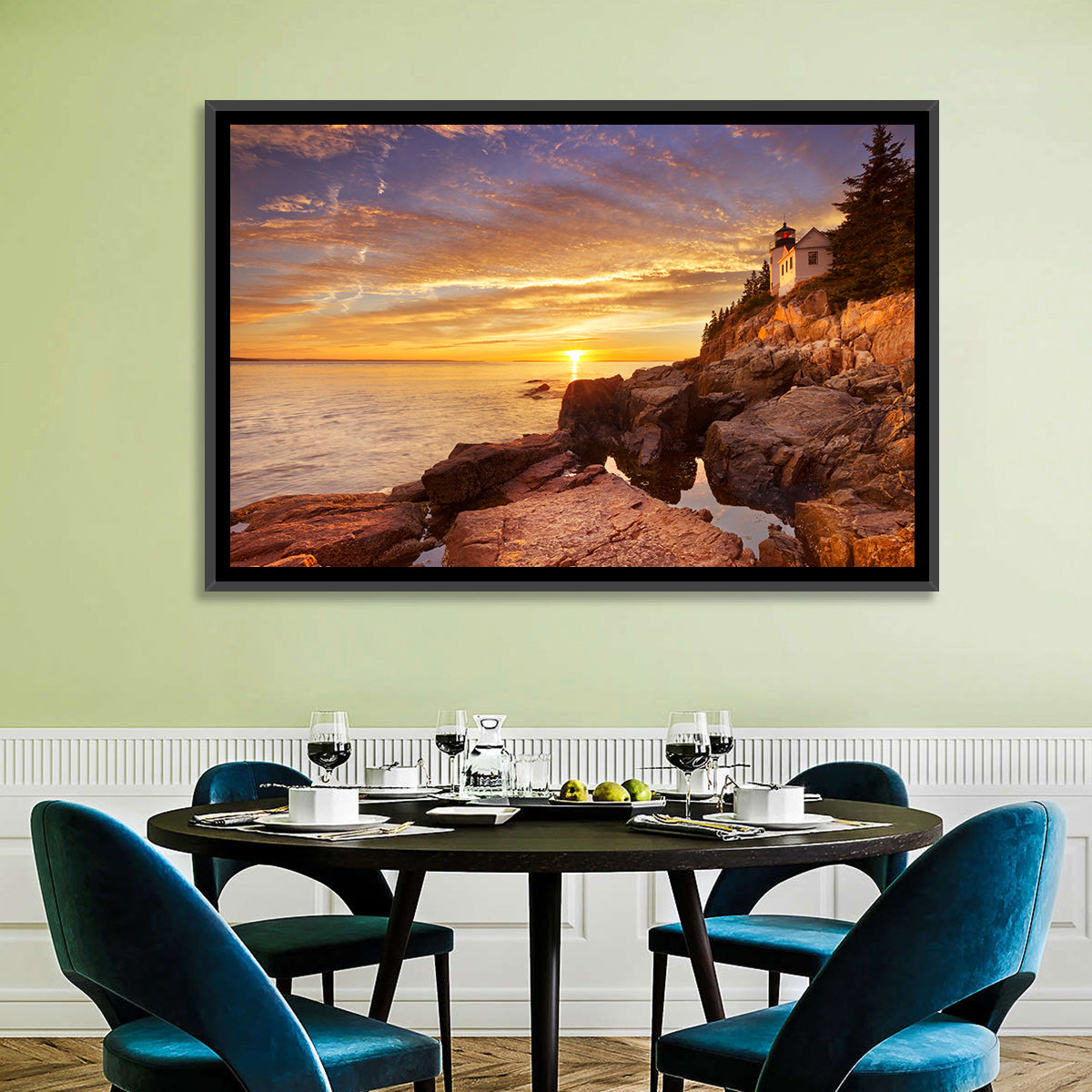 Bass Harbor Head Light at Sunset Wall Art in a room, landscape