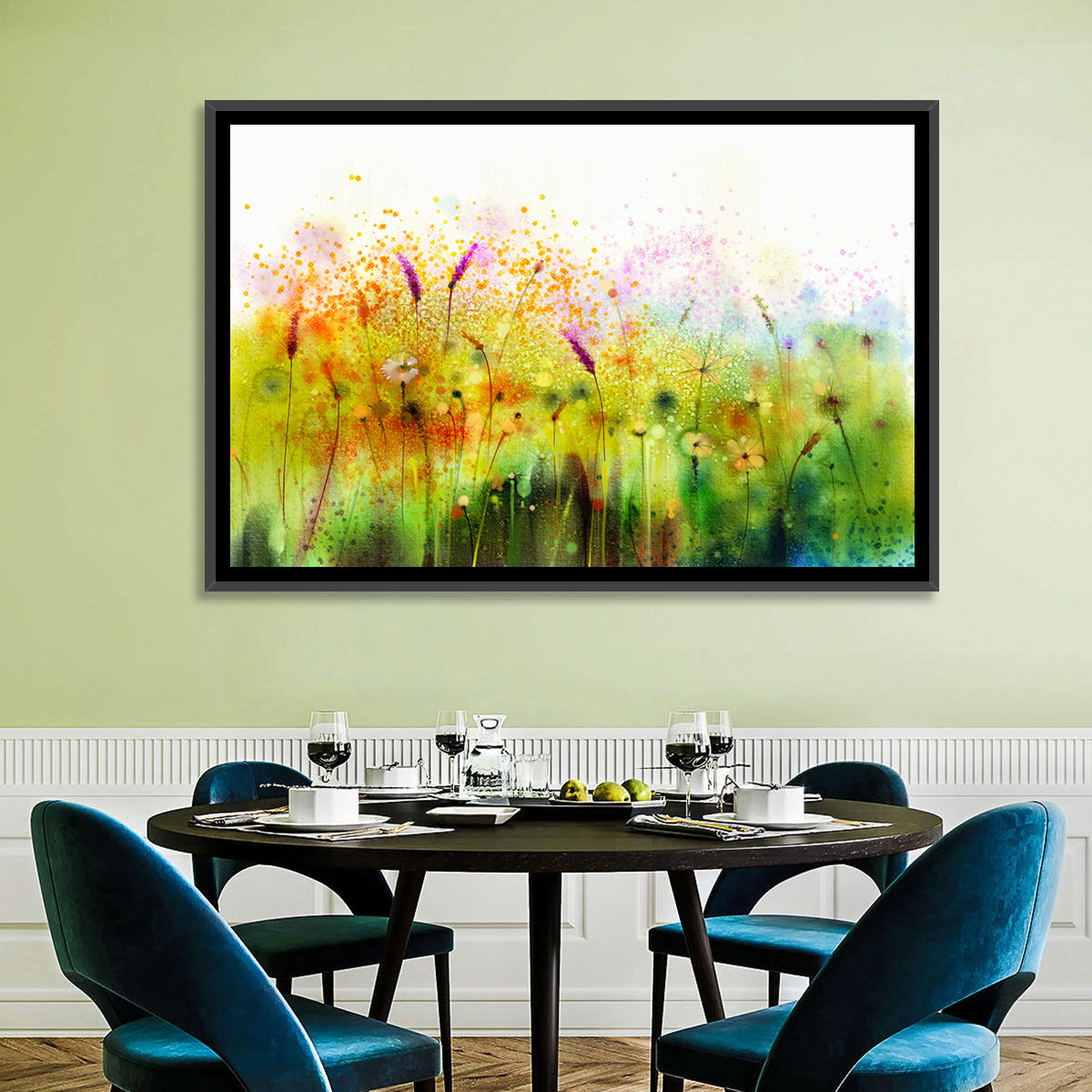 Cosmos Wildflowers Watercolor Wall Art in a room, landscape