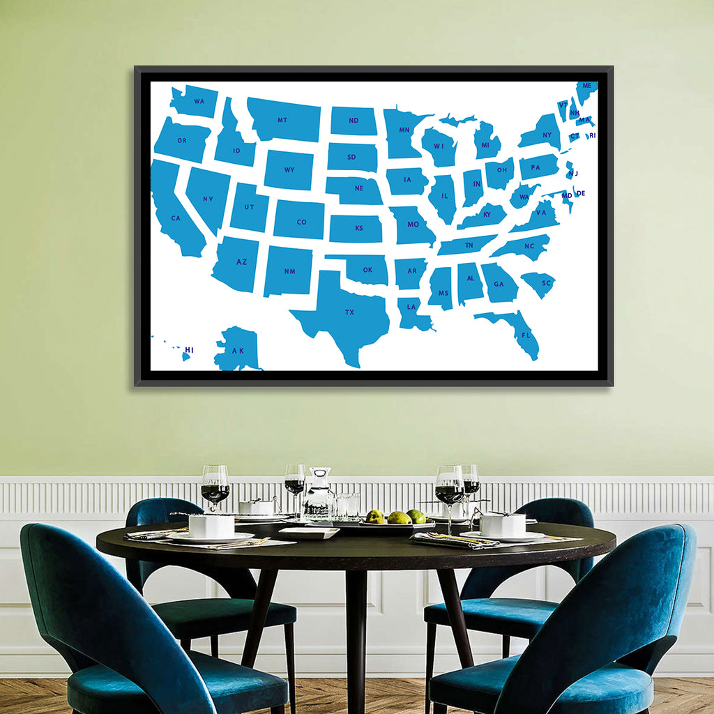 Blue Minimalist USA Map Wall Art