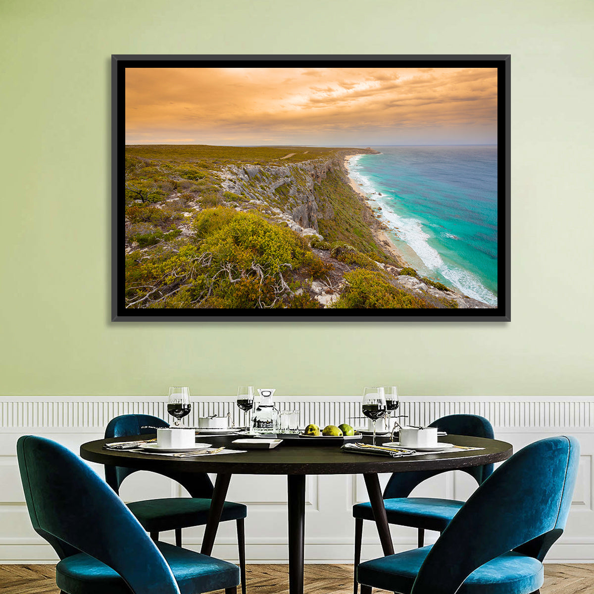 Kangaroo Island Turquoise Cliff Coast Wall Art in a room, landscape