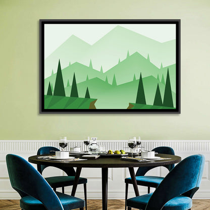 Misty Green Hills Illustration Wall Art