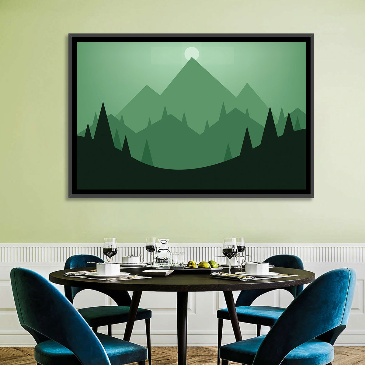 Geometric Mountain Sunset Illustration Wall Art