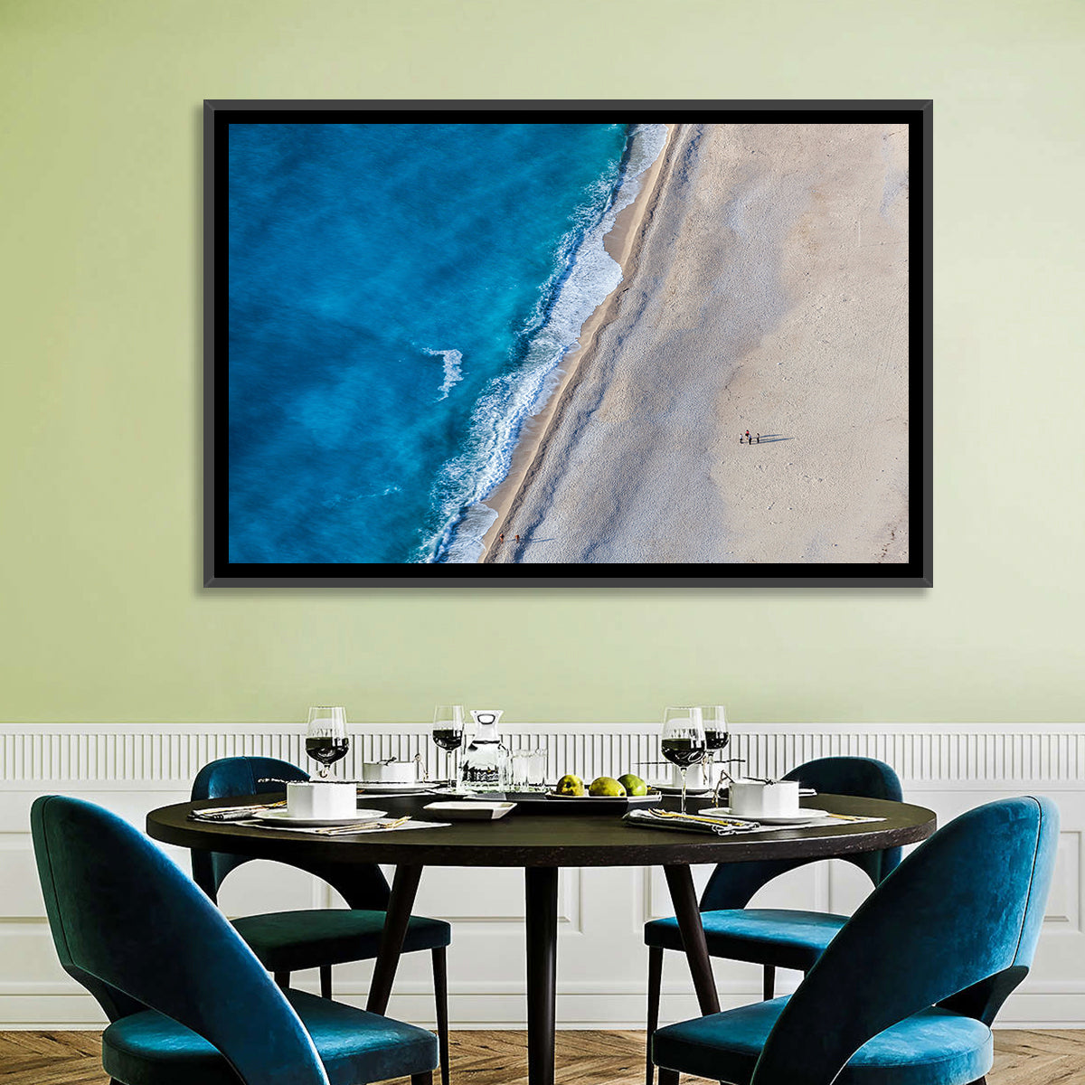 Myrtos Beach Aerial View Wall Art in a room, landscape