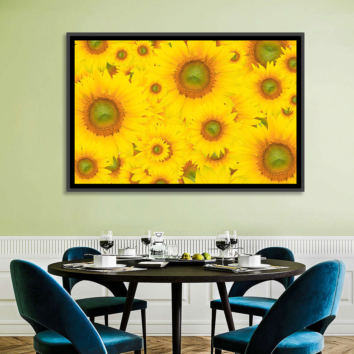 Sunflower Field Close-up in Yellow Wall Art