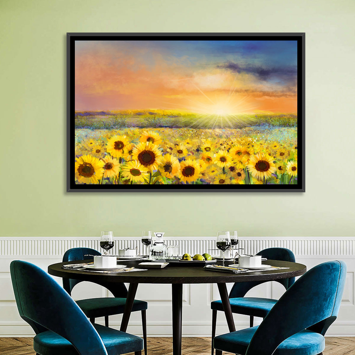 Sunburst Over Sunflower Field Wall Art