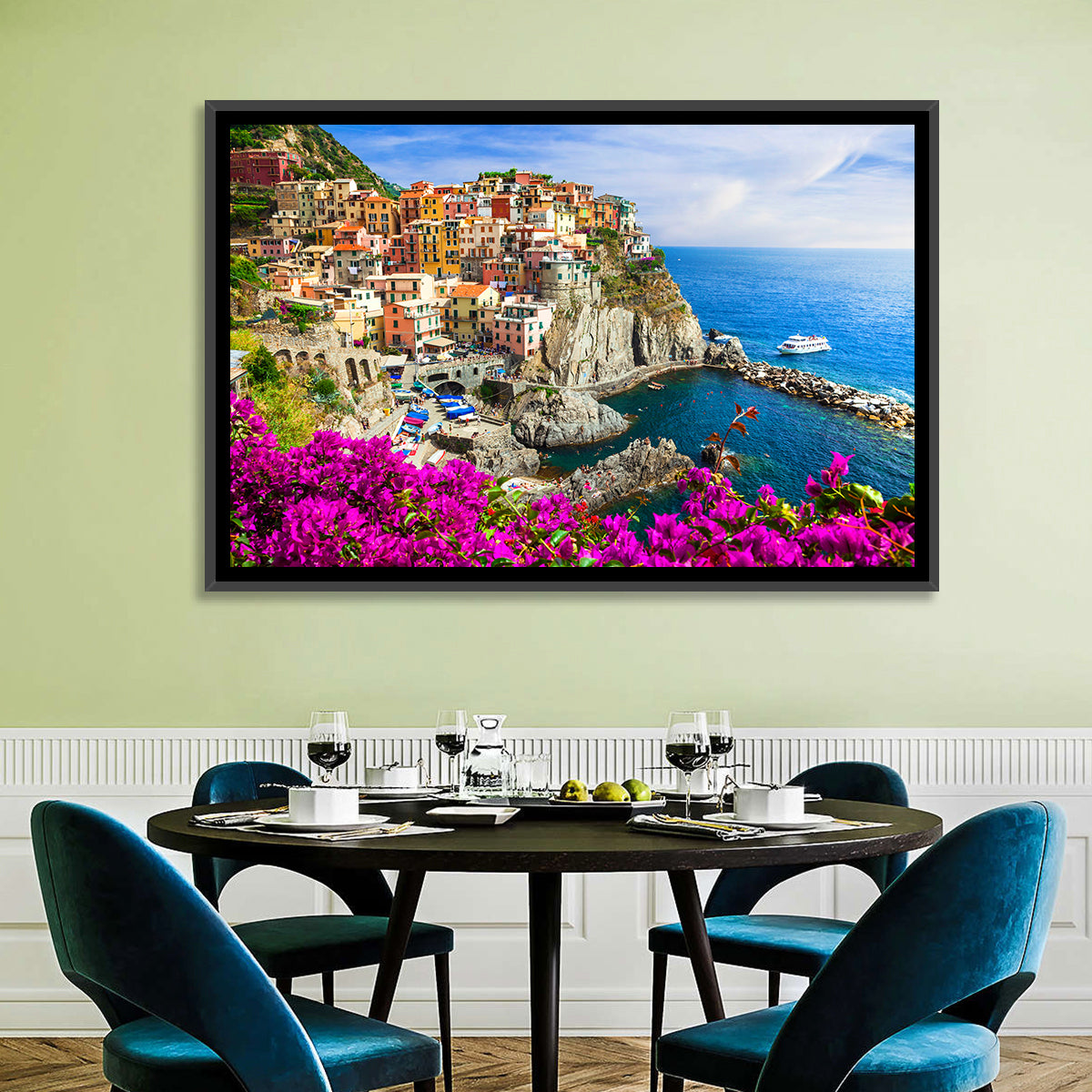 Manarola Cliffside Village Wall Art in a room, landscape