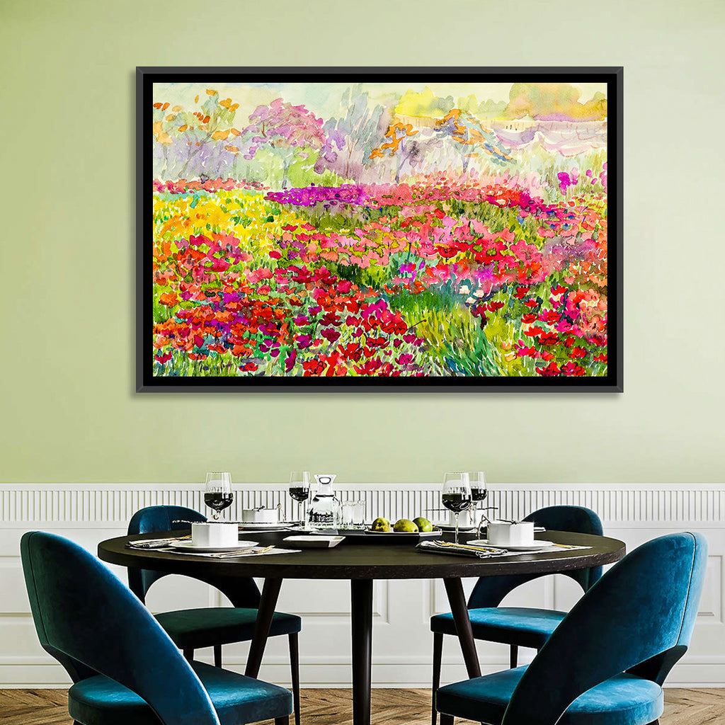 Summer Poppy Meadow Watercolor Wall Art