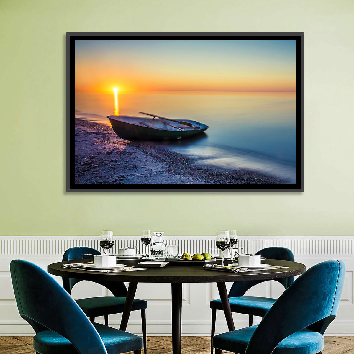 Rowboat Sunrise Seascape Wall Art