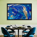 Blue and Gold Liquid Marble Swirls Wall Art