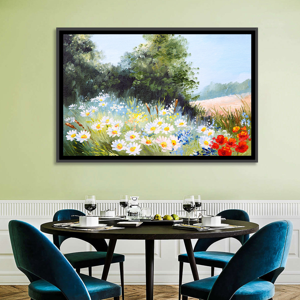 Sunny Daisy Meadow with Red Poppies Wall Art