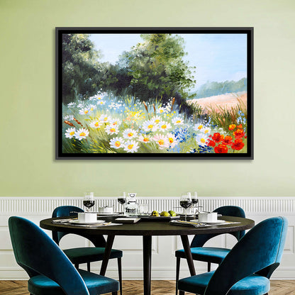 Sunny Daisy Meadow with Red Poppies Wall Art