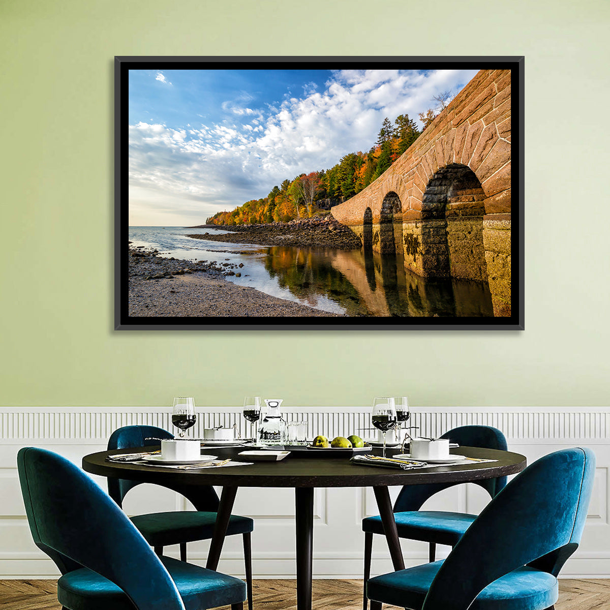 Ells Pier Stone Bridge Wall Art in a room, landscape