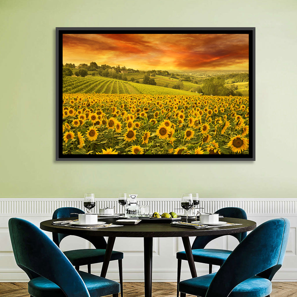 Sunflower Field at Golden Hour Wall Art