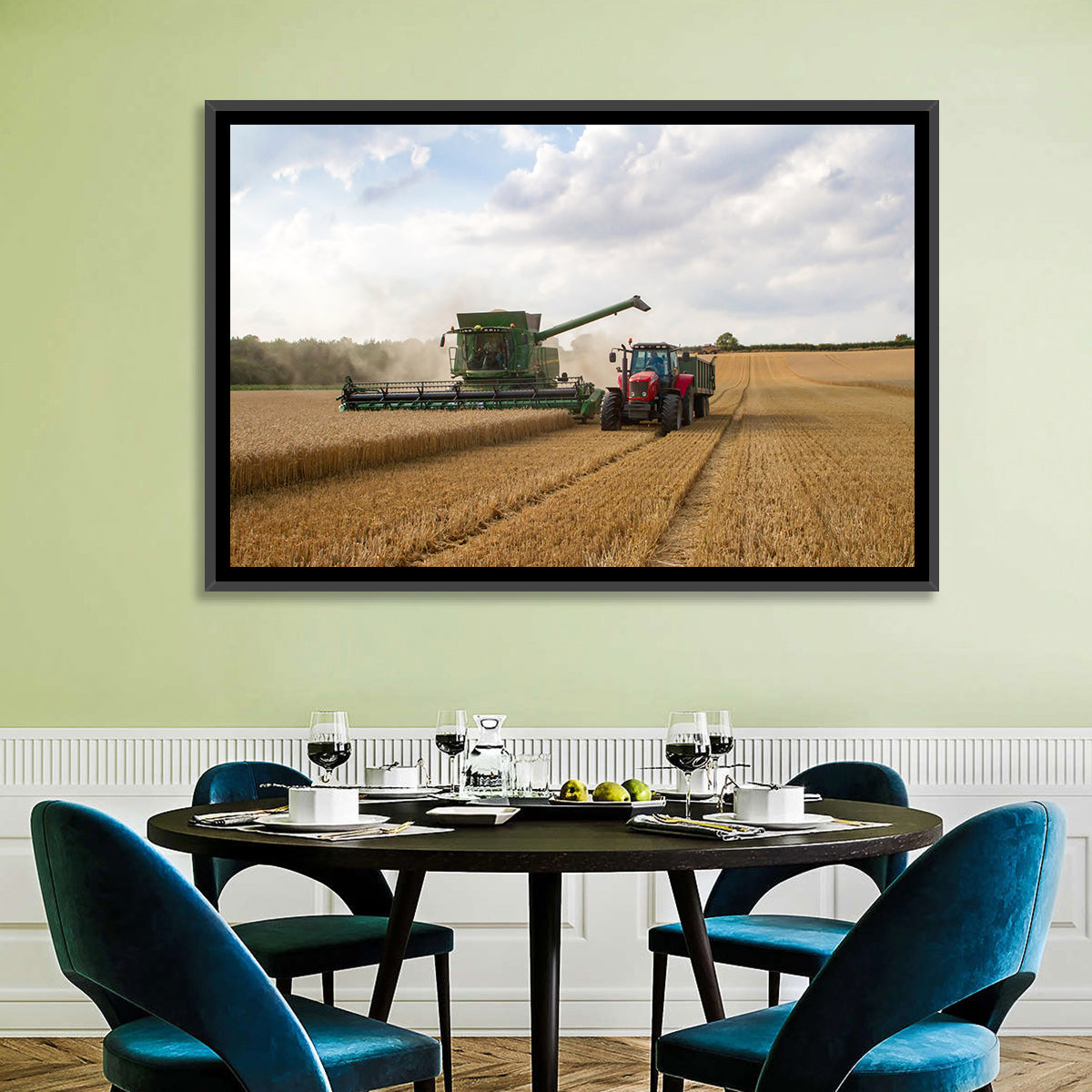 Wheat Harvest with Combine and Tractor Wall Art