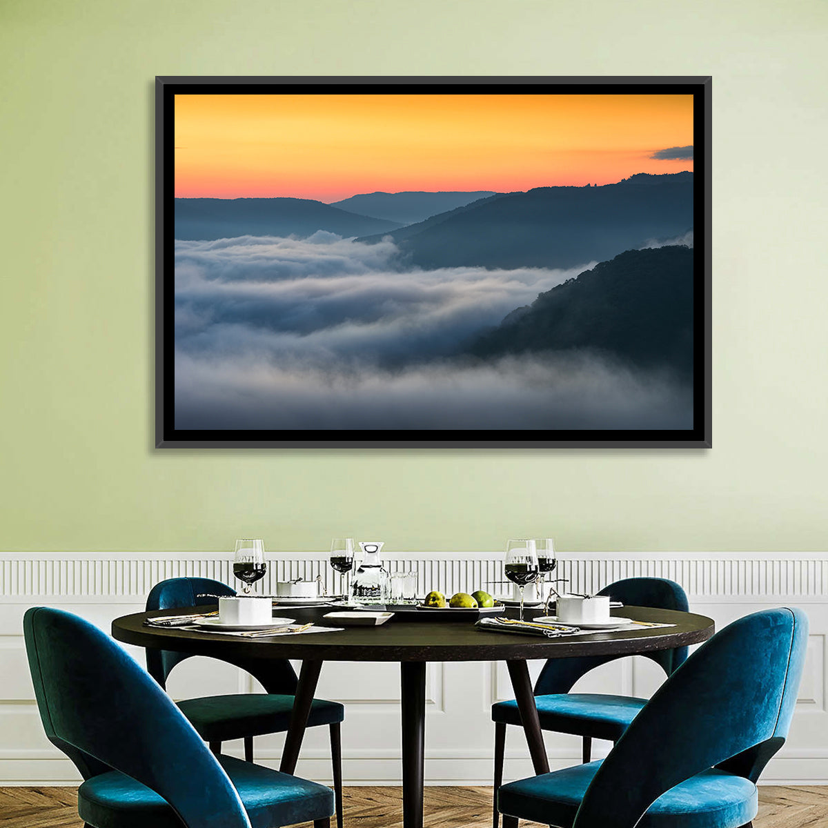 Foggy Mountains West Virginia Wall Art in a room, landscape