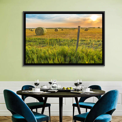 Hay Bales at Sunset Wall Art