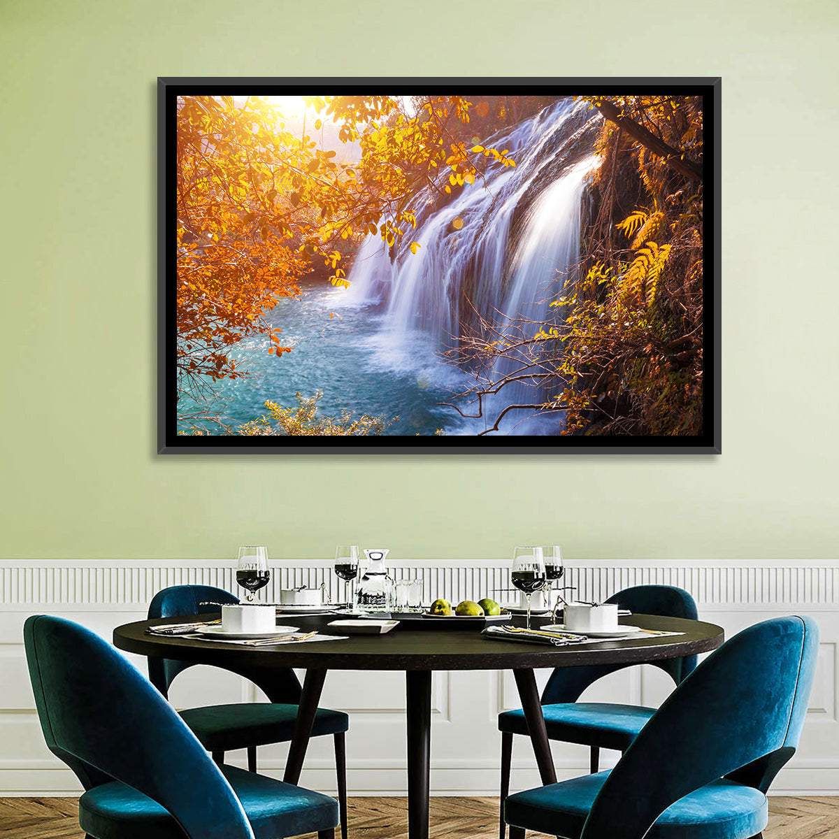 Golden Hour Waterfall in Autumn Forest Wall Art