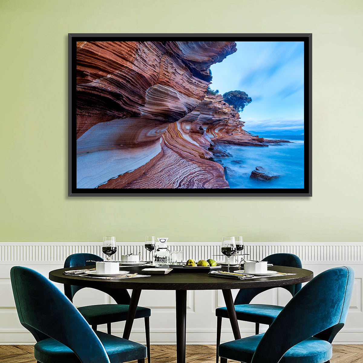 Painted Cliffs, Maria Island Wall Art in a room, landscape