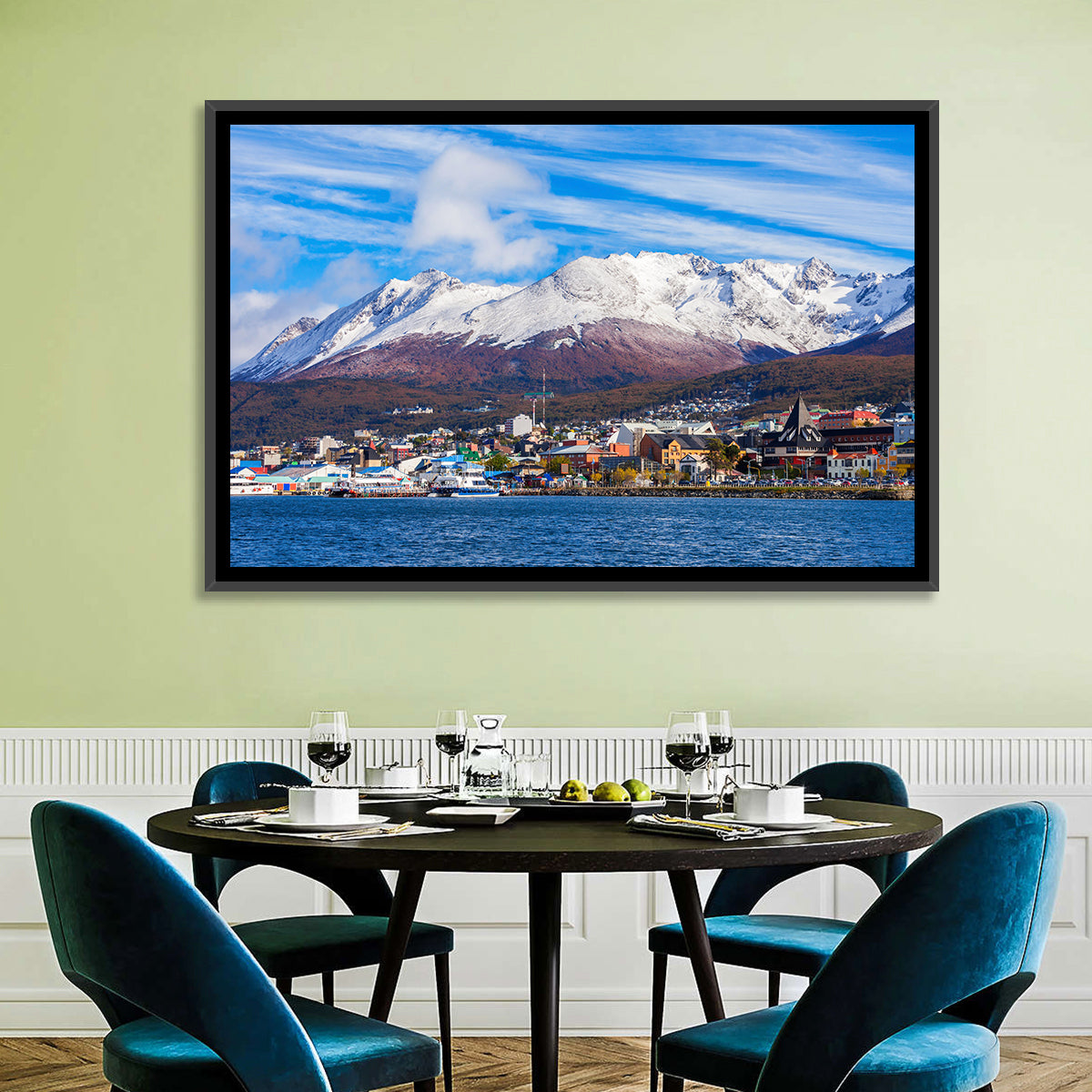 Ushuaia Harbor View Wall Art in a room, landscape