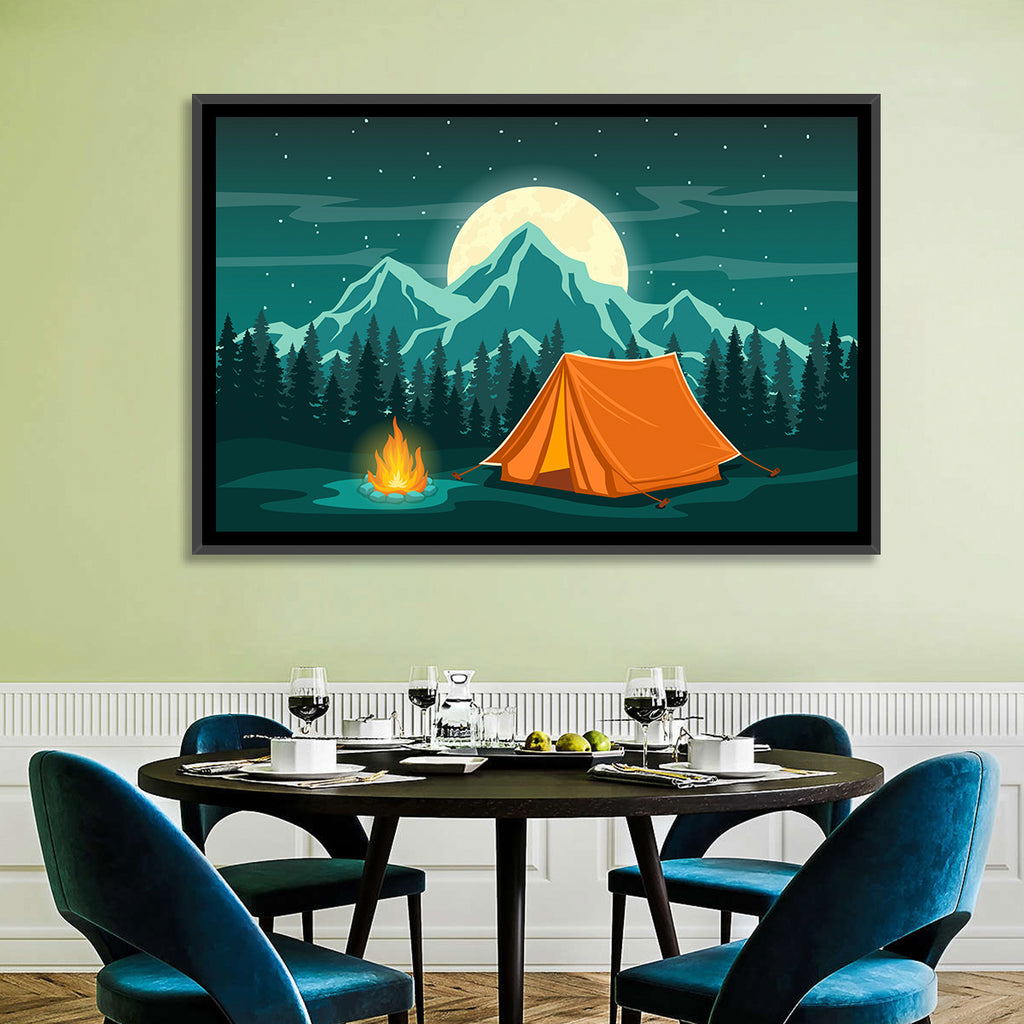 Moonlit Campfire Landscape Wall Art