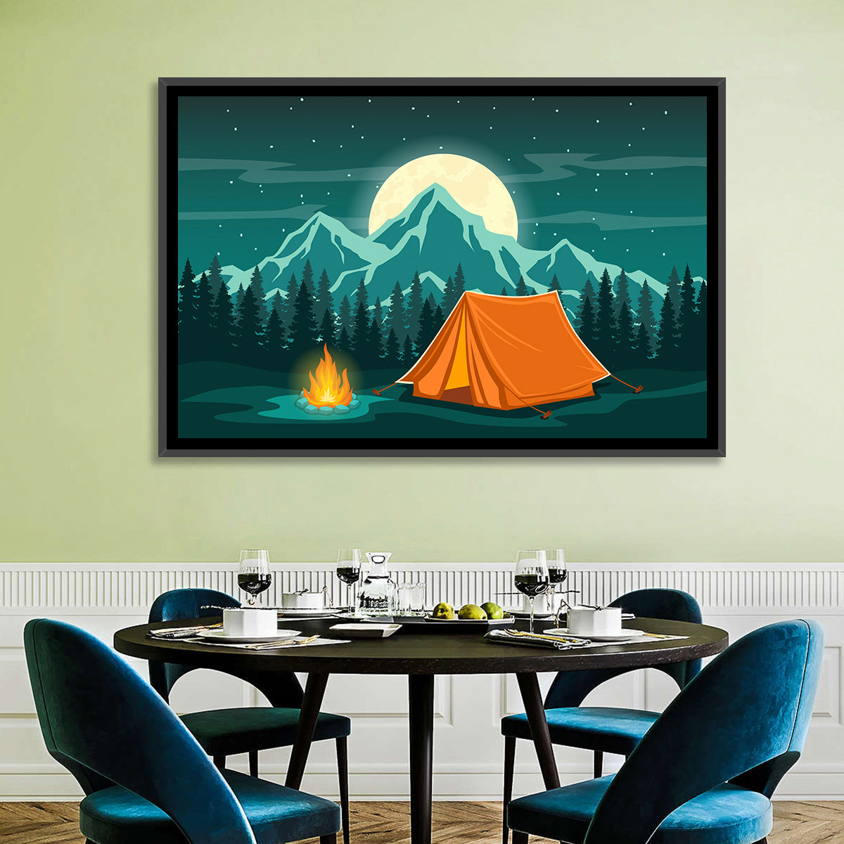 Moonlit Campfire Landscape Wall Art