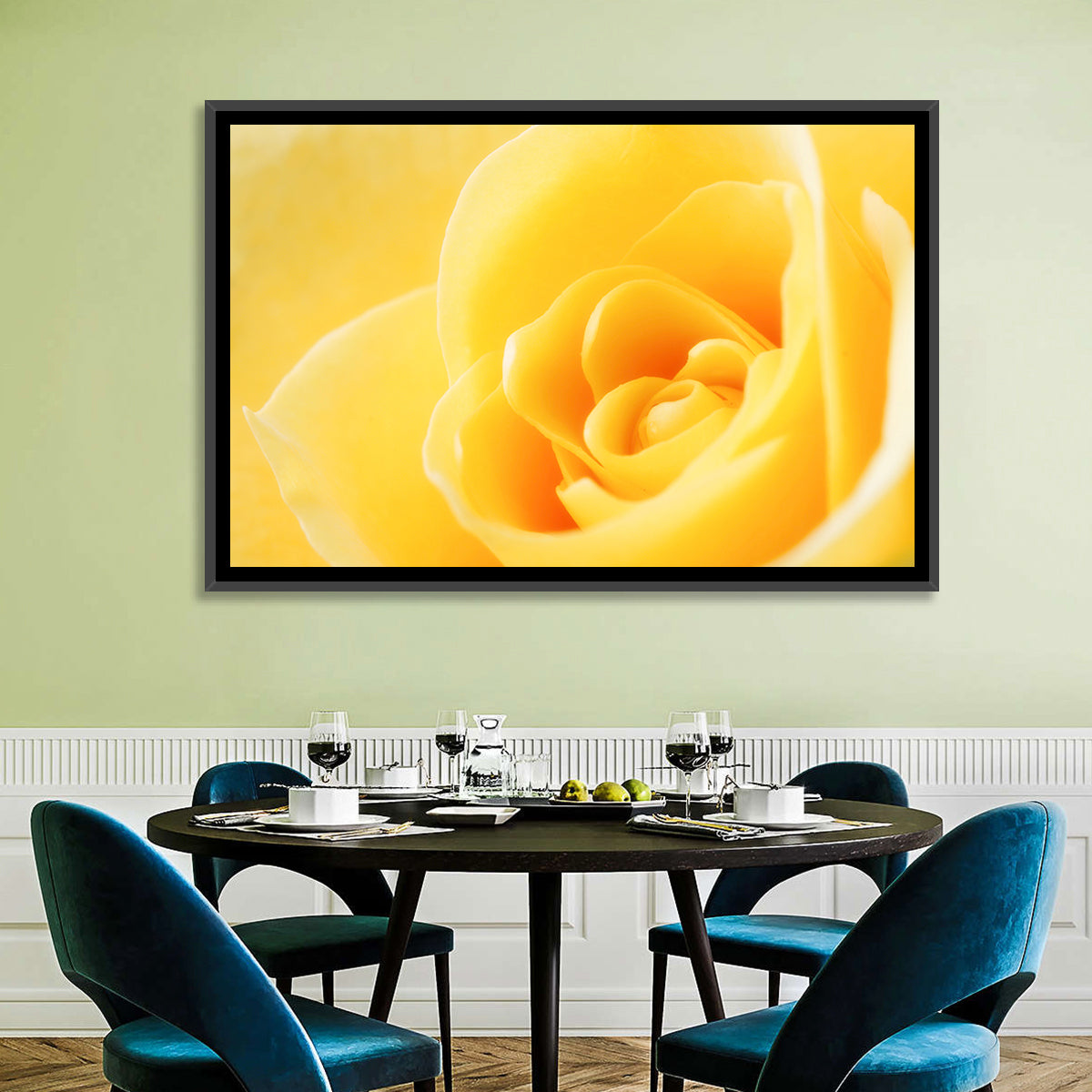 Soft-lit Yellow Rose Close-up Wall Art