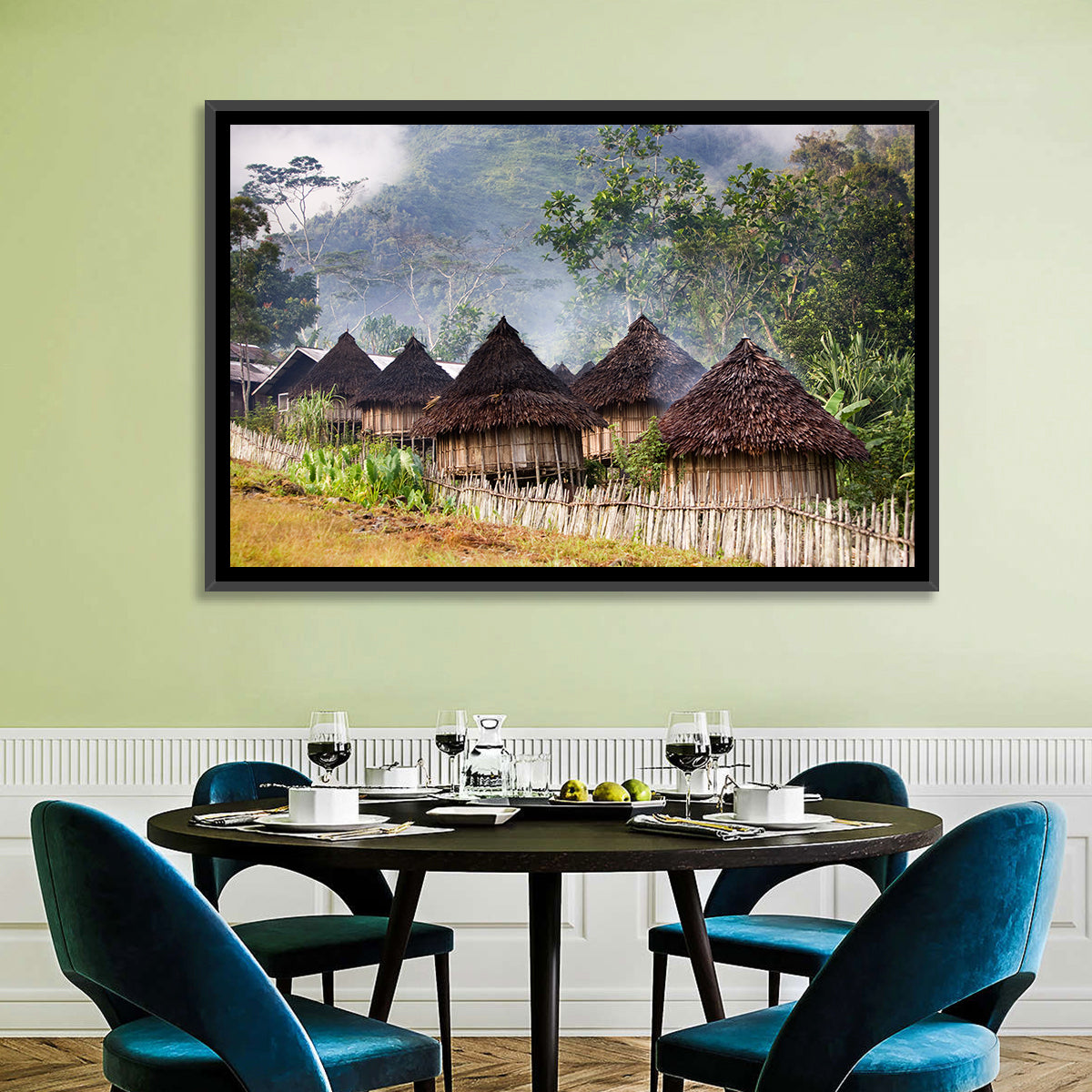 Papua Mountain Village Wall Art in a room, landscape