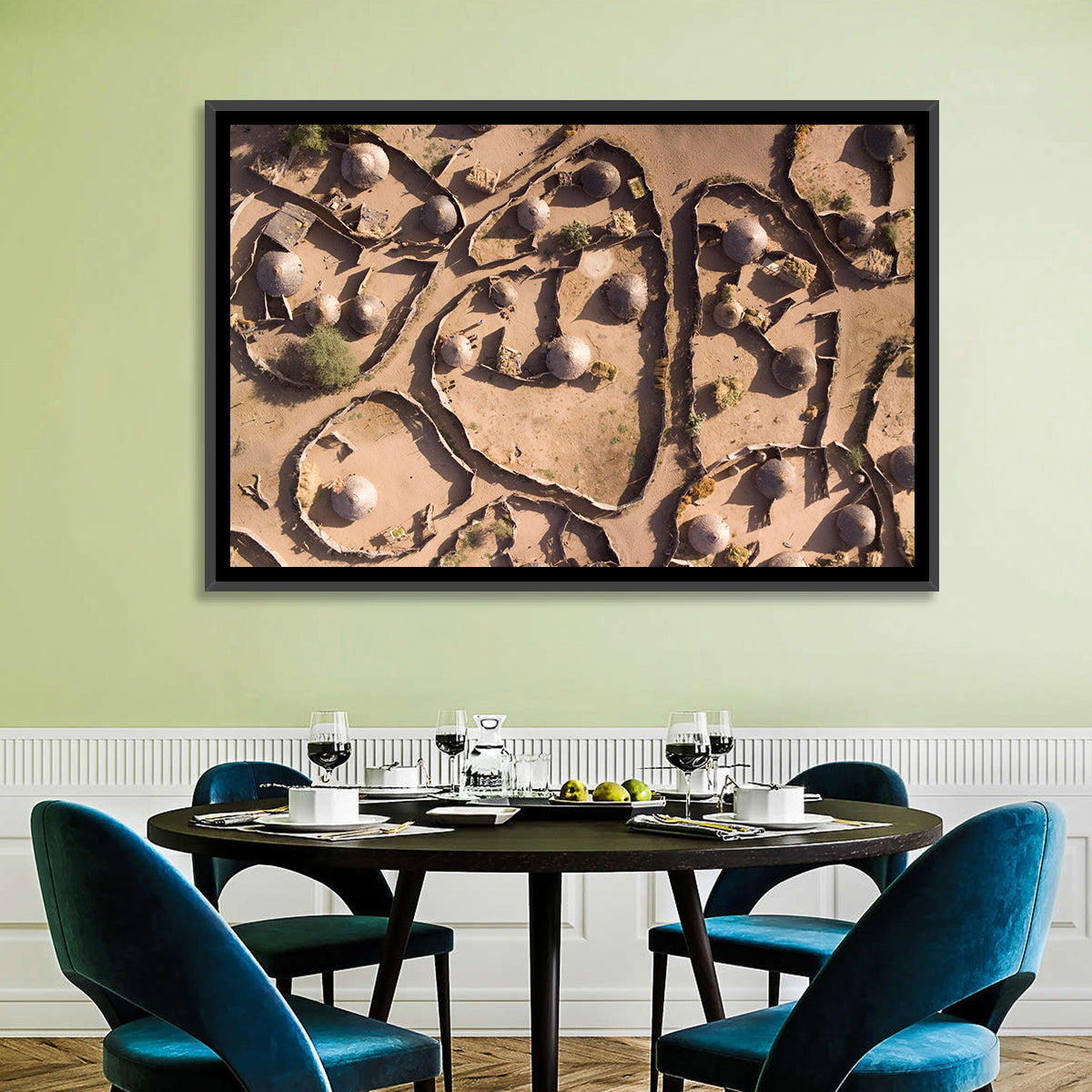 Thatched Huts in Chad Wall Art in a room, landscape