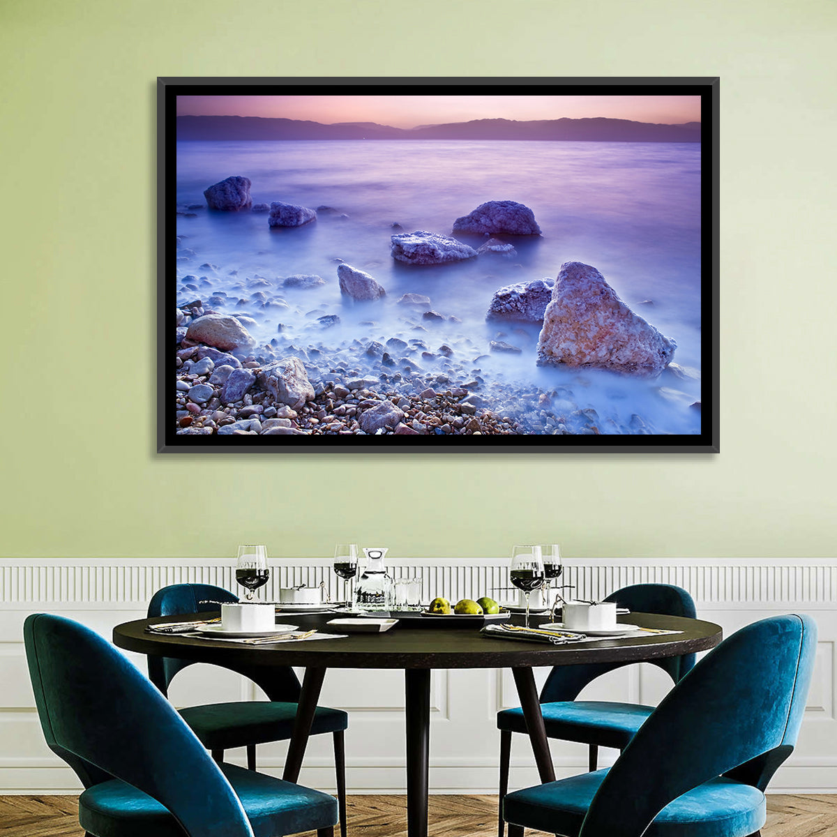 Dead Sea Salt Rocks at Dawn Wall Art in a room, landscape