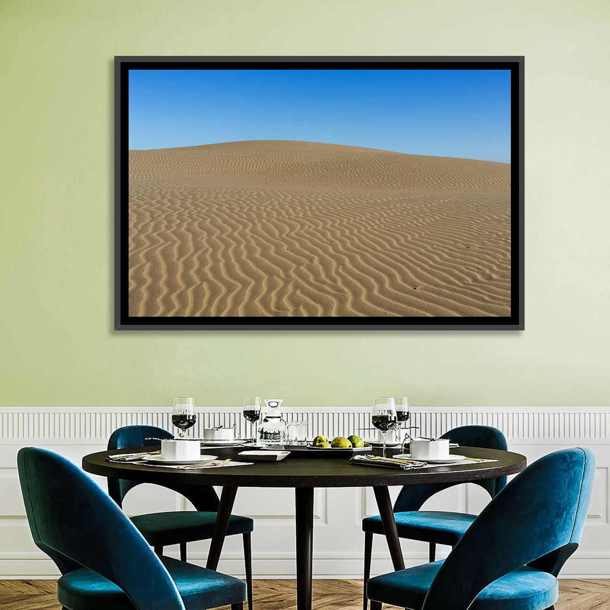 Namib Desert Rippled Sand Dunes Wall Art in a room, landscape