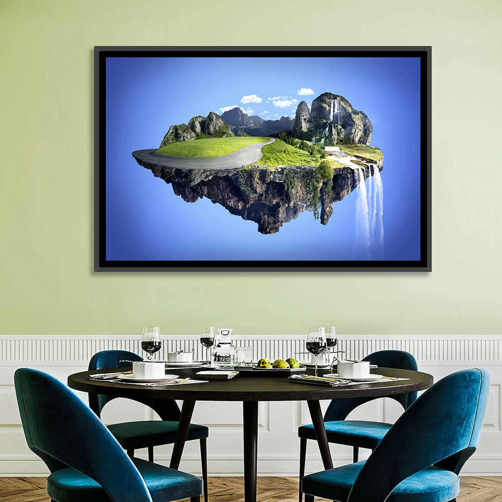 Surreal Floating Island with Waterfalls Wall Art