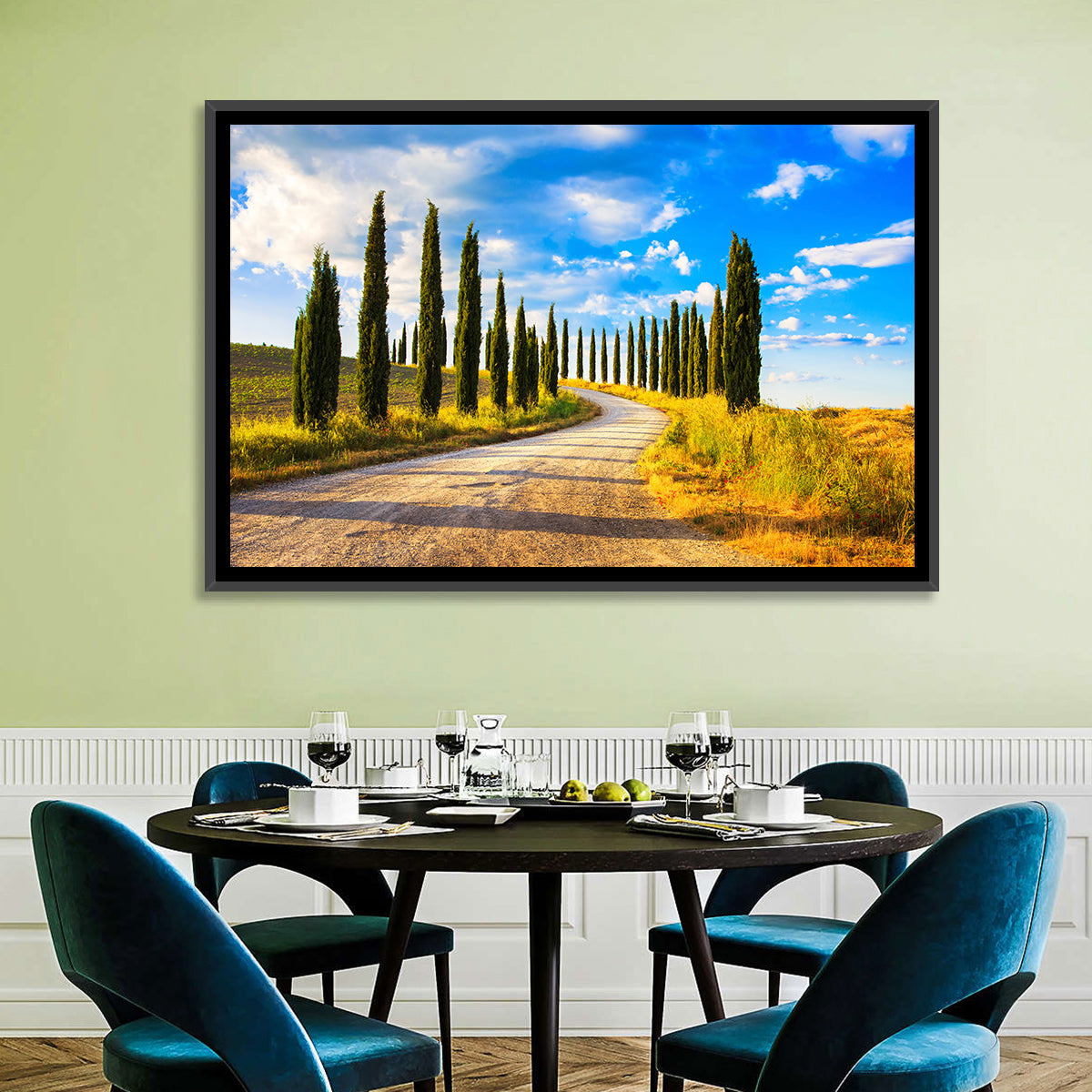 Sunlit Tuscany Cypress Road Wall Art