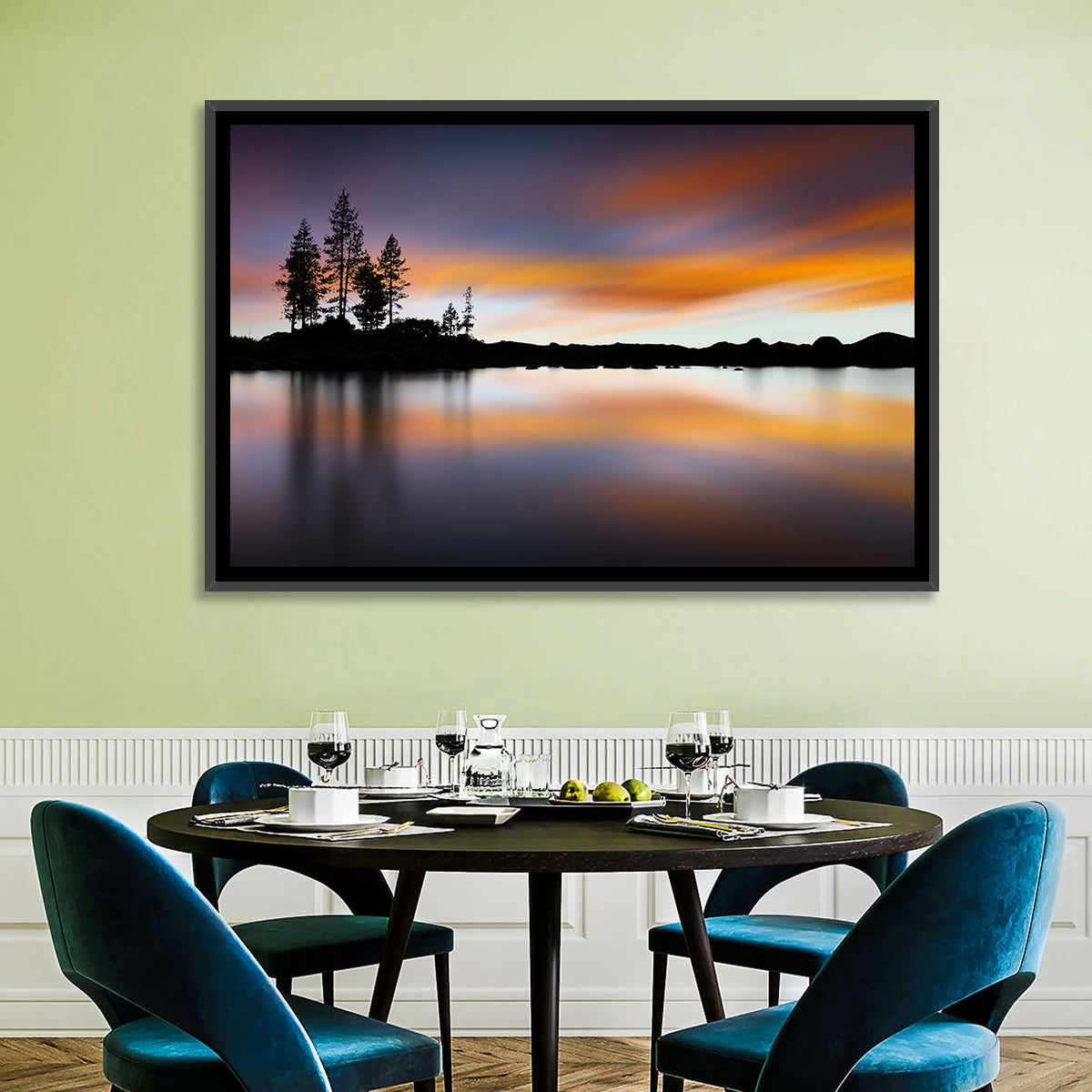 Lake Tahoe Golden Hour Reflection Wall Art in a room, landscape