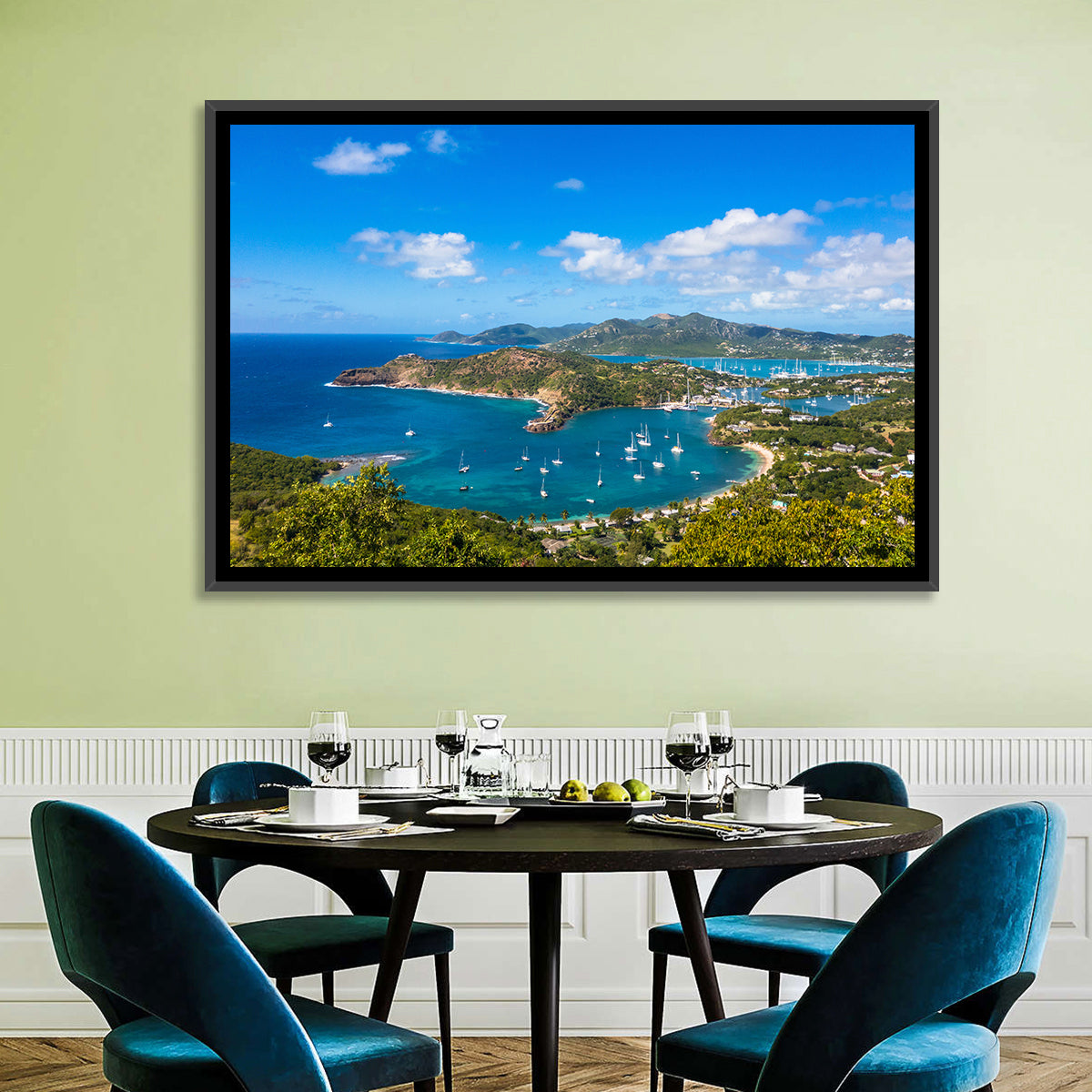Shirley Heights Harbour View Wall Art in a room, landscape