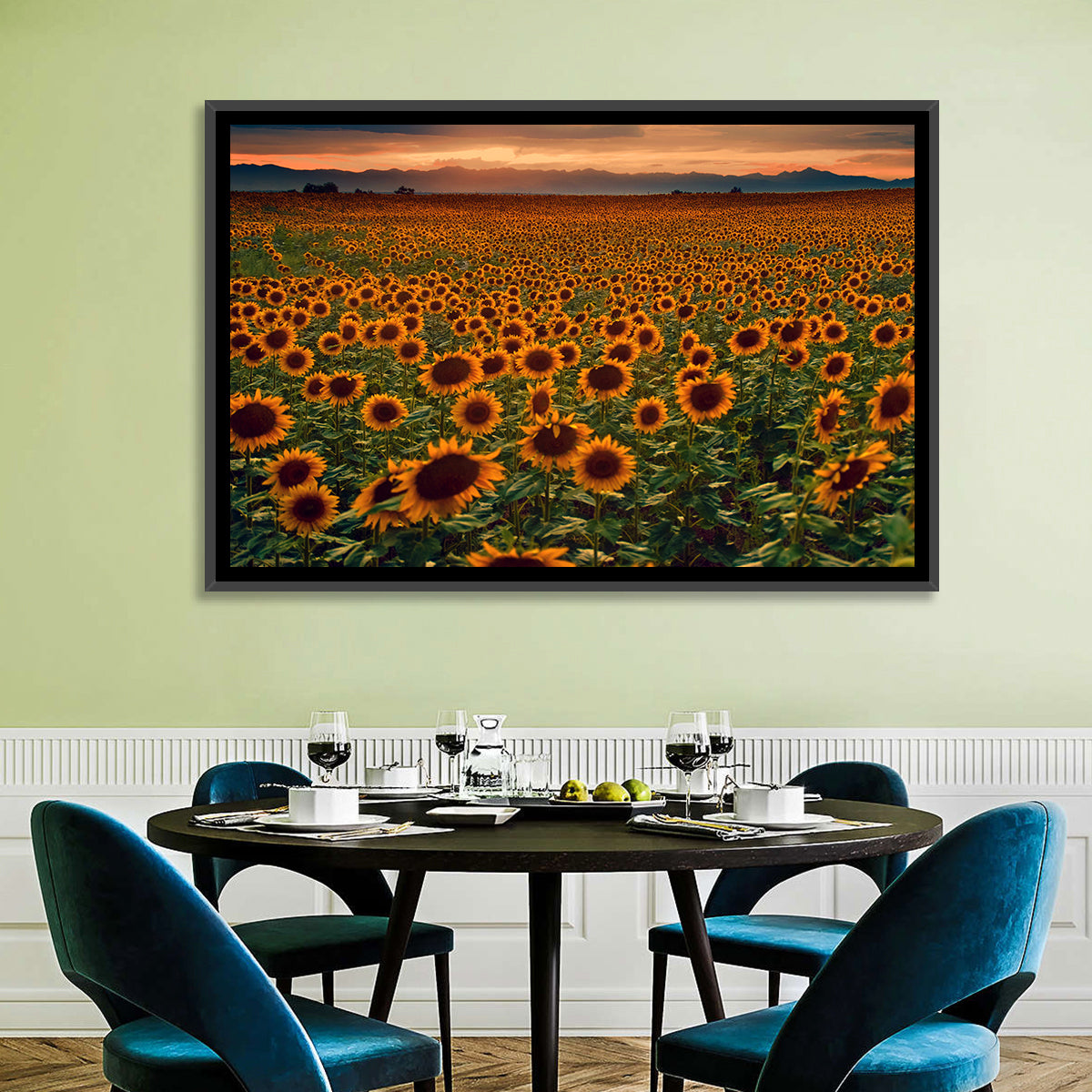 Colorado Sunflower Field at Sunset Wall Art in a room, landscape