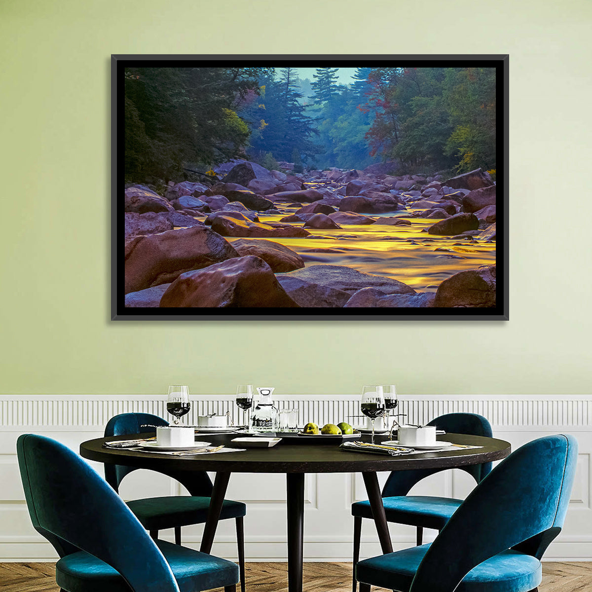 Swift River at Golden Hour, New Hampshire Wall Art in a room, landscape