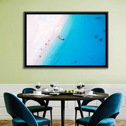 Aerial Beach Bay with White Boat Wall Art