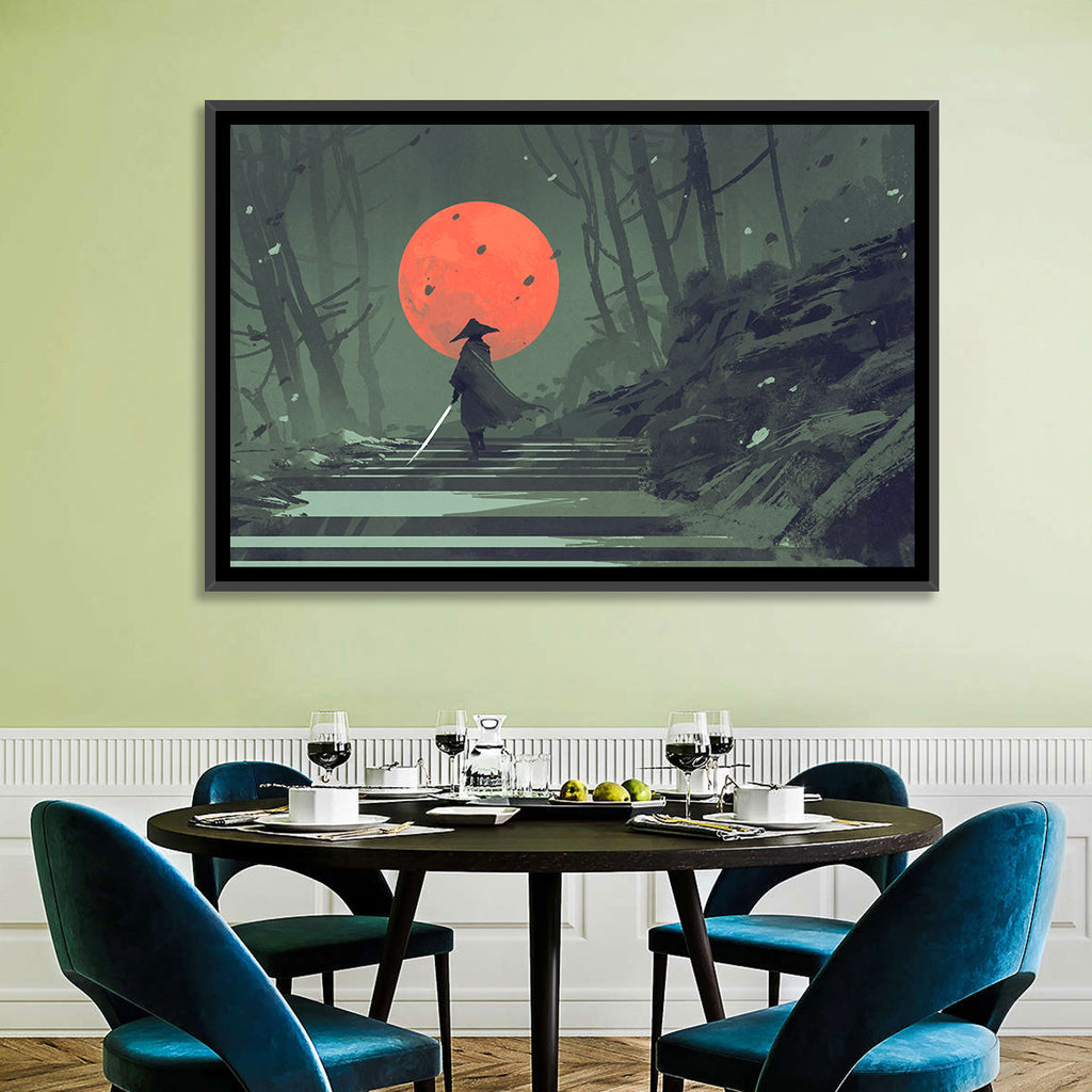 Samurai Under Red Moon Wall Art