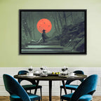 Samurai Under Red Moon Wall Art