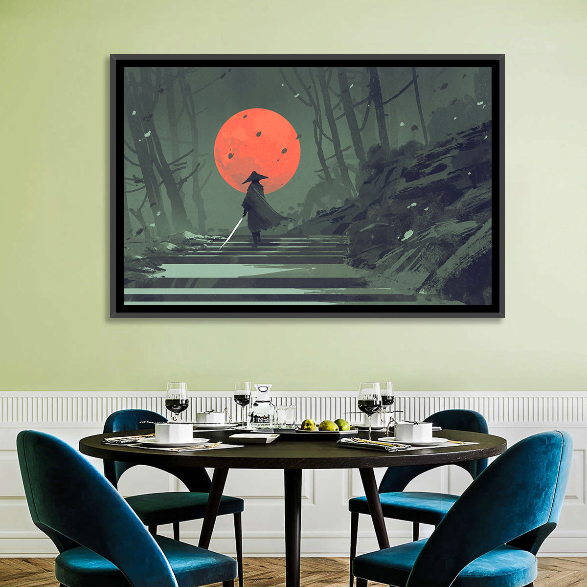 Samurai Under Red Moon Wall Art