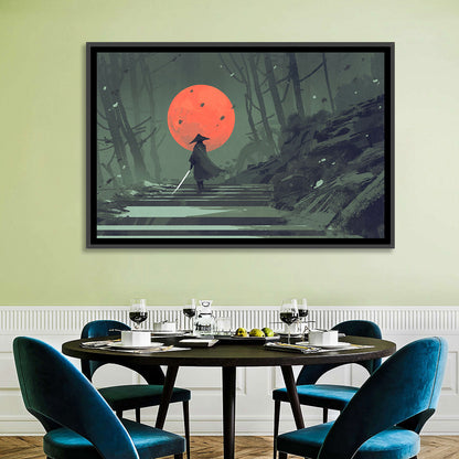 Samurai Under Red Moon Wall Art