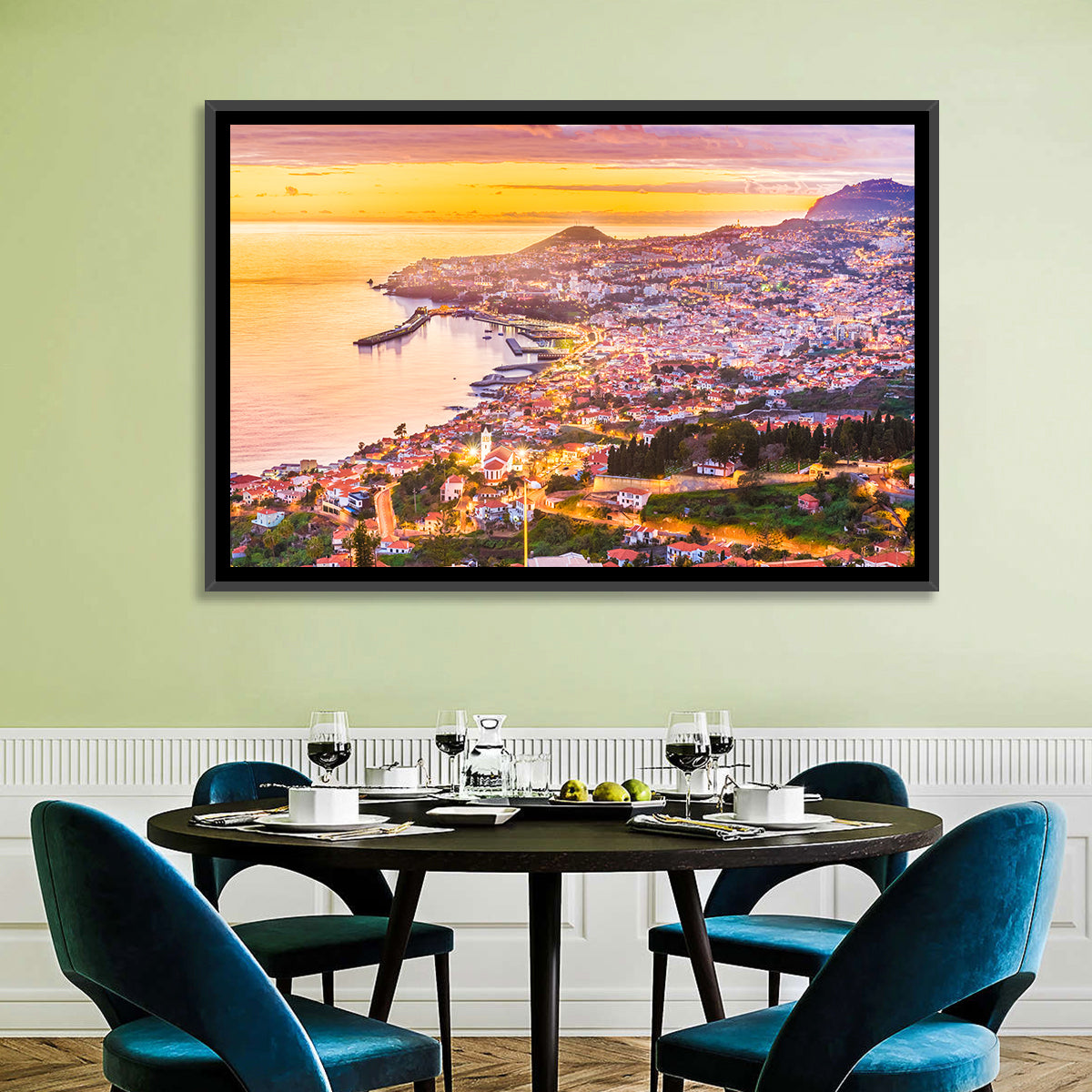 Funchal Harbor at Golden Hour Wall Art in a room, landscape