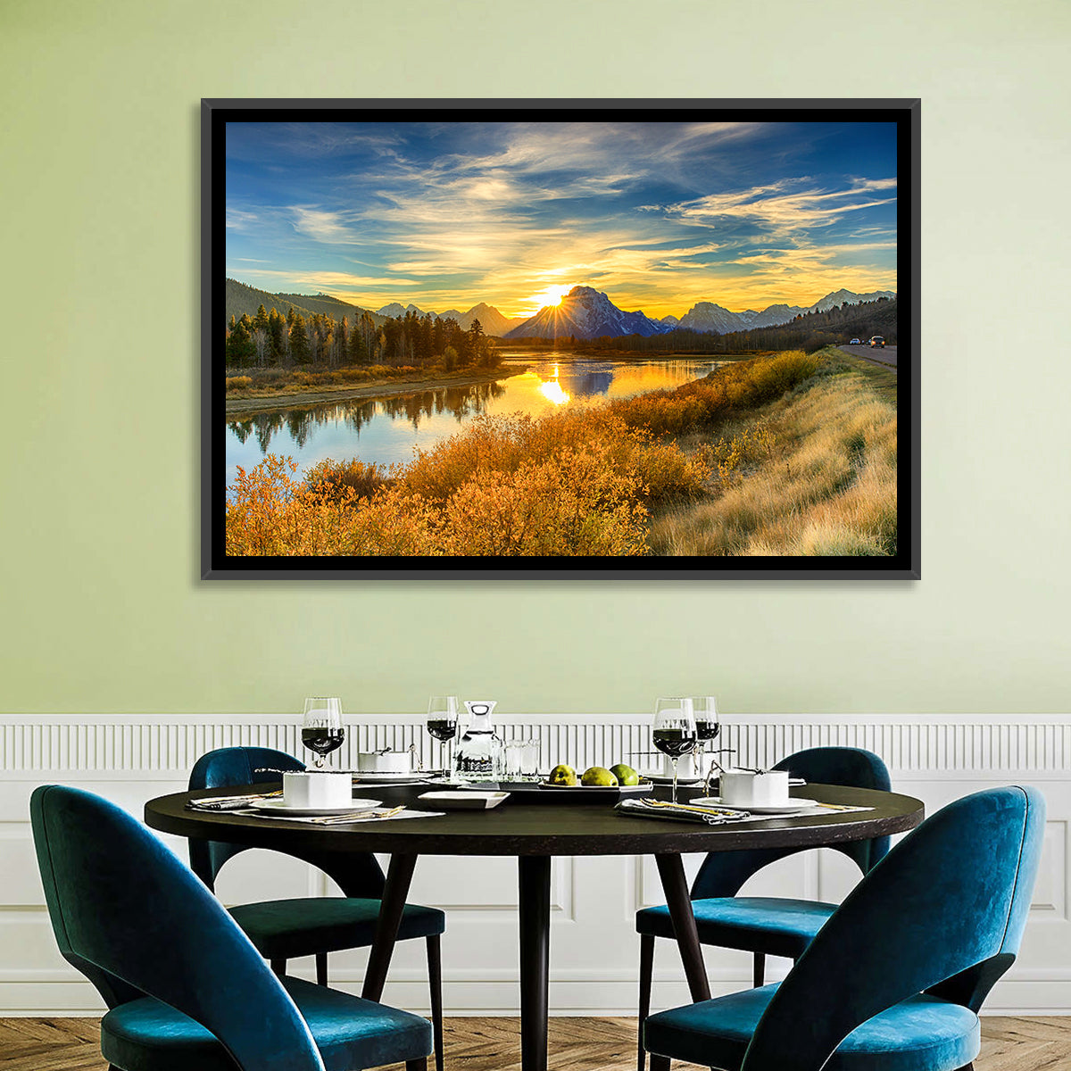 Oxbow Bend Sunrise Wall Art in a room, landscape