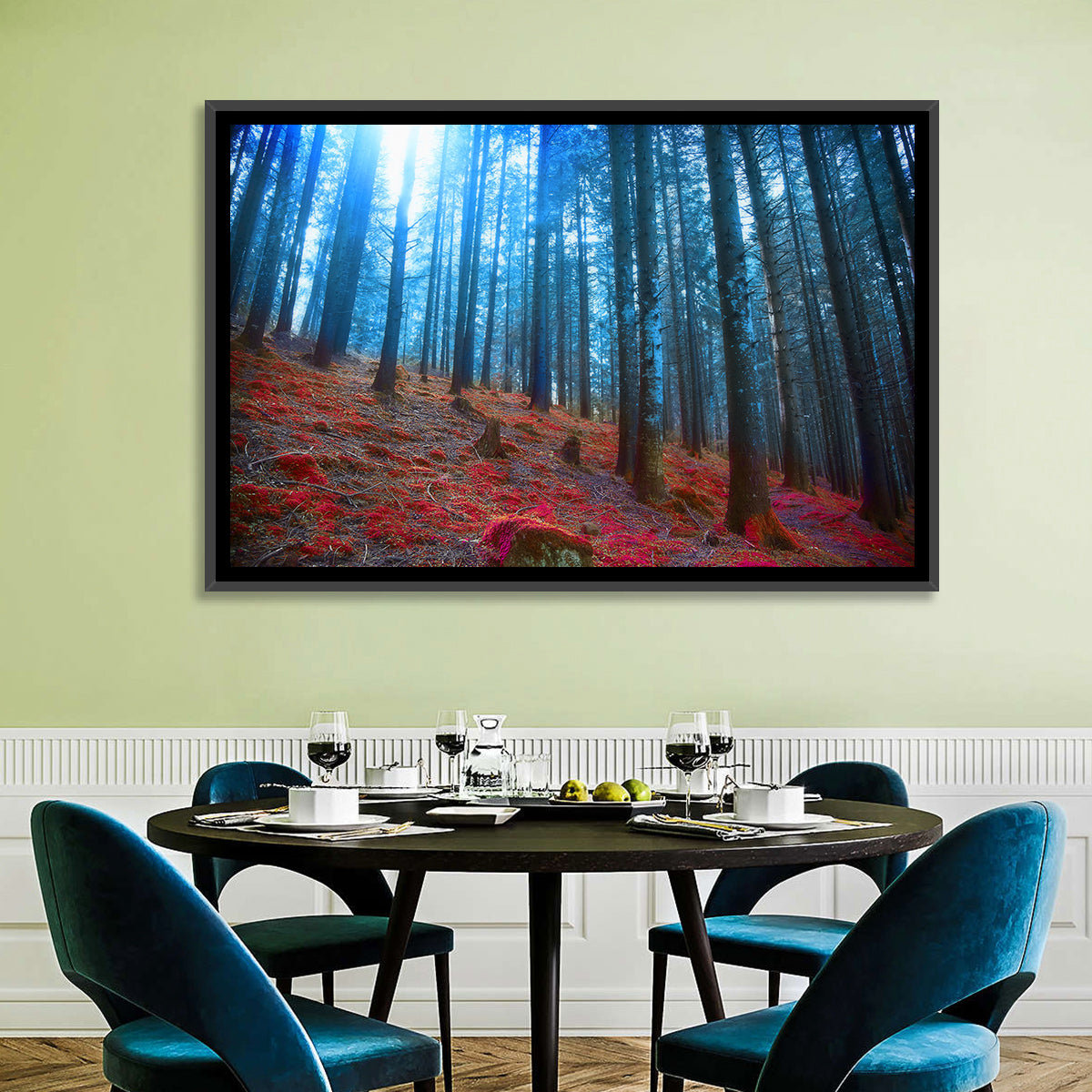 Enchanted Red Moss Forest Wall Art