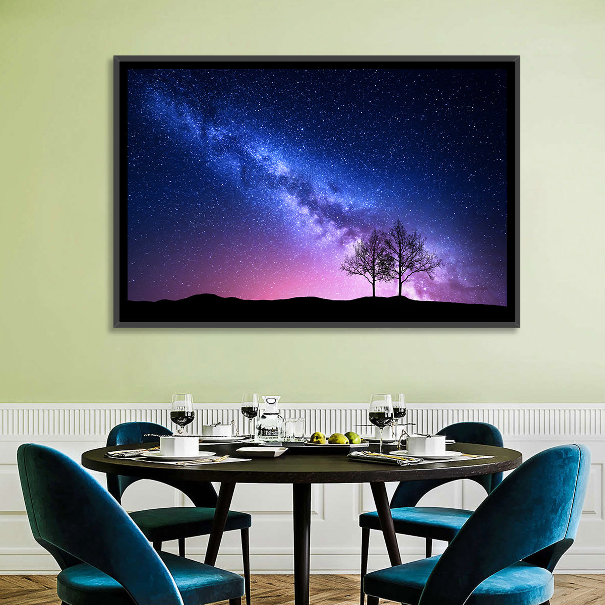 Milky Way Nebula Sky with Silhouetted Trees Wall Art