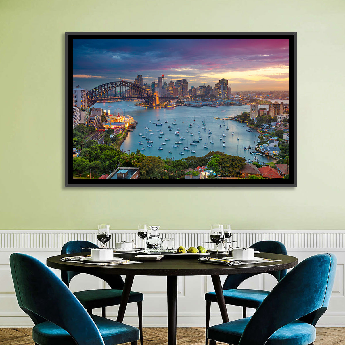Sydney Harbour Sunset Wall Art in a room, landscape
